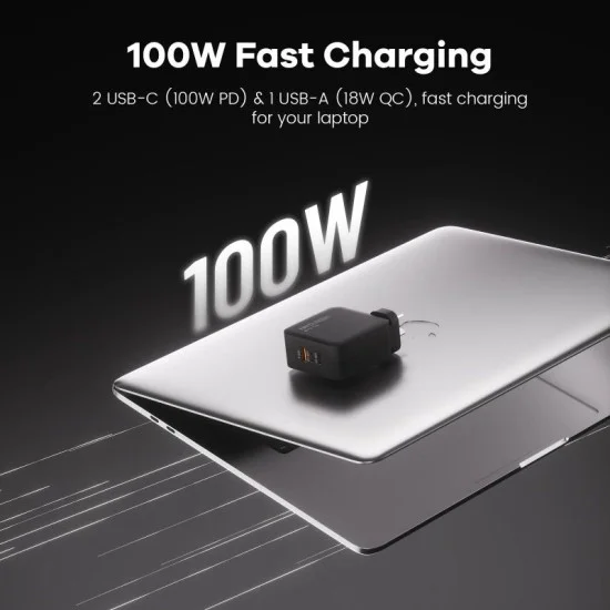 Zlos 100W Gan Multi-Port Fast Charger (2C1A) - Black